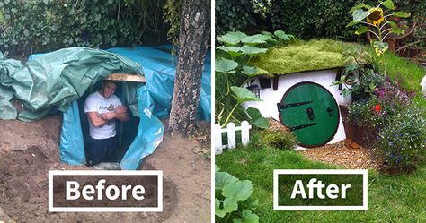 Hobbit Houses Diy, Diy Outdoor Playhouse, Bedford England, Hobbit Garden, Casa Hobbit, Tree House Diy, Tree House Kids, House Backyard, Underground Homes