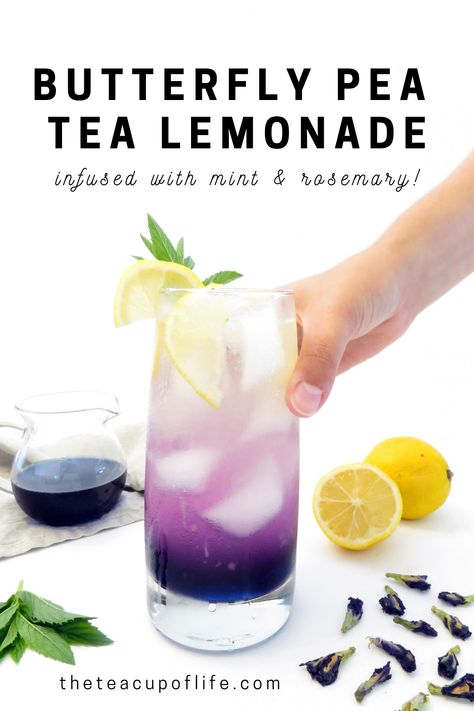 Lavender Butterfly Pea Tea Lemonade, Butterfly Pea Flower Tea Lemonade, Butterfly Pea Tea Cocktail, Butterfly Pea Syrup, Butterfly Tea Cocktail, Flower Drinks Ideas, Butterfly Pea Cocktail, Butterfly Lemonade, Butterfly Pea Tea Lemonade