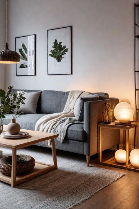 a warm inviting Scandinavian living room with cozy textiles soft lighting and Light Gray Flooring Living Room, Cozy Minimal Living Room, Warm Living Room Aesthetic, Scandi Living Room Ideas, Living Room Scandinavian Modern, Living Room Decor Scandinavian, Scandi Lounge, Cozy Scandinavian Living Room, Living Room Scandinavian Style