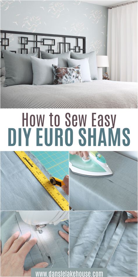 How to Sew Euro Shams Euro Pillow Covers Diy Sew, Sewing Pillow Shams, Diy Euro Pillow Shams, Pillow Shams Diy How To Make, Shams On King Bed, Euro Shams On King Bed, Euro Shams Diy, Sew Throw Pillows, Sew A Pillow Cover