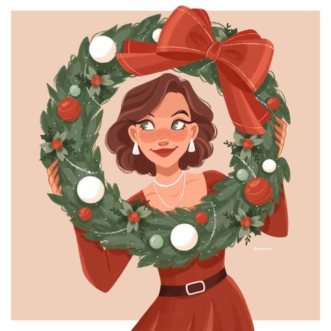 Christmas People Drawings, Christmas Dress Illustration, Christmas Character Illustration, Christmas Art References, Christmas Pics Ideas, Drawing Christmas Ideas, Christmas Sketch Ideas, 12 Days Of Christmas Illustration, Christmas Character Design