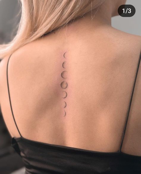 Moon Phases Spine Tattoo, Aesthetic Tattoos For Women, Tattoos For Women Minimalist, Small Aesthetic Tattoos, Aesthetic Tattoos, Small Pretty Tattoos, Petite Tattoos, Spine Tattoos For Women, Minimalist Beauty