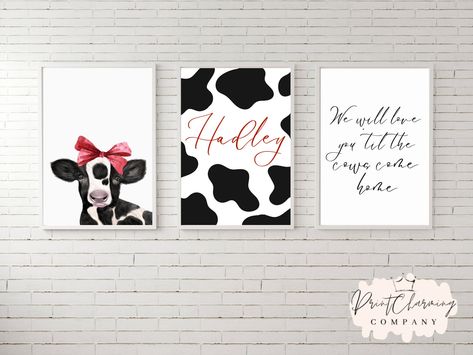 Farm Nursery Print, Cow Nursery Decor, Set of 3 Nursery Prints, Editable Nursery Decor, Cow Wall Art, Gender Neutral, Baby Animal Nursery https://etsy.me/3xu7mCP Cow Print Baby Nursery, Baby Girl Cow Nursery, Cow Nursery Ideas, Cow Nursery Girl, Cow Print Room Decor, Cow Theme Nursery, Cow Themed Nursery, Farmyard Nursery, Cow Print Nursery