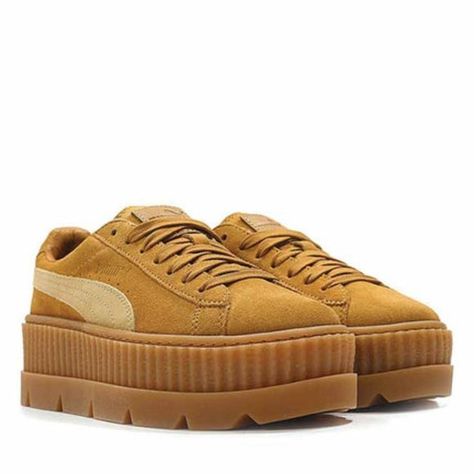 PUMA X FENTY CLEATED CREEPER GOLDEN BROWN SUEDE Puma X Fenty, Puma Fenty, Puma X, Fenty Puma, Puma Platform Sneakers, Creepers, Golden Brown, Brown Suede, Puma Sneaker