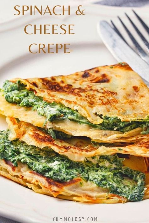 Vegetarian Crepes Savory, Spinach Crepes Filling, Breakfast Crepes Filling Savory, Spinach Crepes Recipe, Crepe Board Ideas, Savory Crepe Ideas, Salty Crepes Recipe, Breakfast Cream Cheese Recipes, Crepe Filling Ideas Dinners