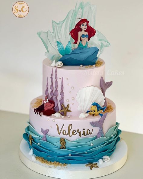 Ariel Two Tier Cake, The Little Mermaid Cake, Ariel Birthday Party Cake, Mermaid Cake Design, Ariel The Little Mermaid Cake, Ariel Cake Ideas, Ariel Birthday Cake, Little Mermaid Cake, Little Mermaid Birthday Cake