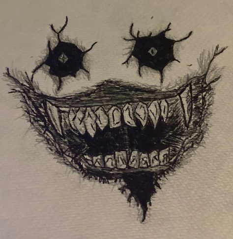 Scary Mouth Drawing Reference, Scary Small Drawings, Eyes Scary Drawing, Demon Smile Drawing, Scary Eyes Drawing Reference, Dark Blackwork Tattoo Design Drawings, Scary Face Sketch, Drawing Scary Ideas, Scary Smile Tattoo