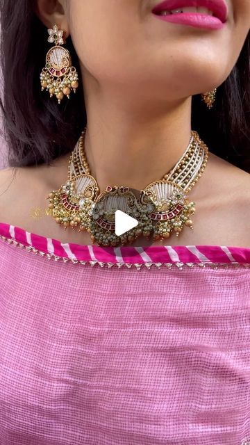 Mirana on Instagram: "Phulkari Multi Antique Designer Necklace Set 😍  Love for designer jewellery is an addiction 😍  For more details click the link in bio or visit our website www.miranajewels.com.  Also you can DM or reach us @+919413563838  #miranabymegha #diamondjewellery #latestjewellery #trendyjewelry #americandiamondjewellery #weddingjewellery #tyaanijewellery #reelsinstagram #reelitfeelit #trendingreels #jaipurjewellery #mjnecklace #reelkarofeelkaro #trending# Parineeti Wedding Jewellery, latestjewellery, Wedding Jewellery  Copy and Paste below link ##https://miranajewels.com/product/phulkari-multi-antique-designer-necklace-set/#" Latest Diamond Necklace Designs, Crystal Neckless, Trending Jewellery, American Diamond Jewellery, Set Love, Antique Jewellery Designs, Diamond Necklace Designs, Antique Bridal Jewelry, Designer Necklace