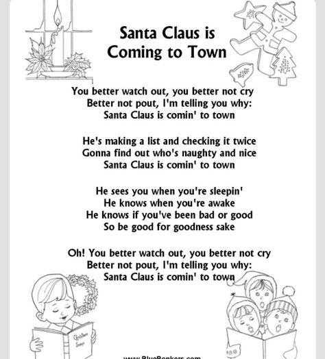 Santa Claus is coming to Town lyrics Merry Christmas Lyrics, Caroling Party, Christmas Carols Lyrics, Christmas Carols Songs, Carol Songs, Xmas Carols, Christmas Songs Lyrics, Xmas Songs, Christmas Lyrics