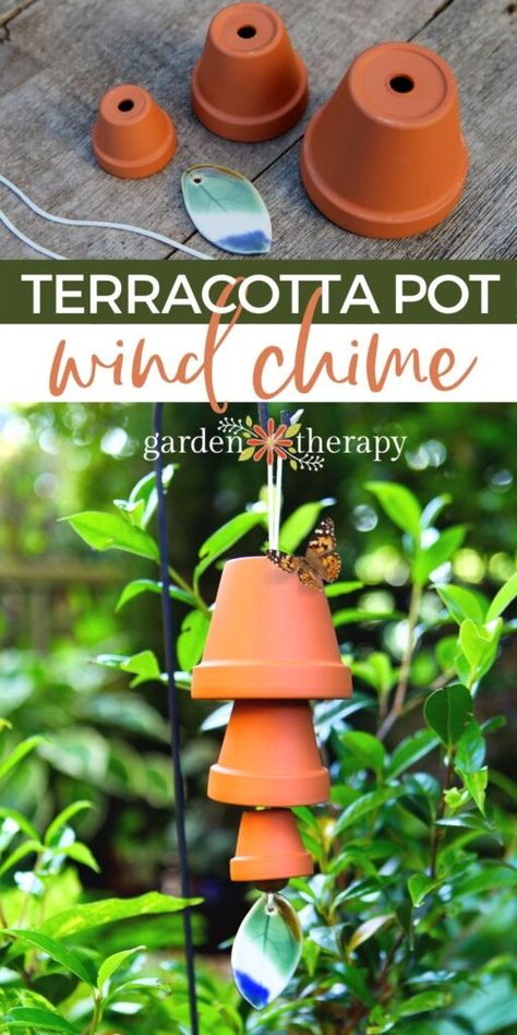 Diy Windchimes, Terracotta Diy, Garden Diy Decoration Ideas, Terra Cotta Pots Garden, Carillons Diy, Make Wind Chimes, Wind Chimes Homemade, Small Terracotta Pots, Clay Pot Projects