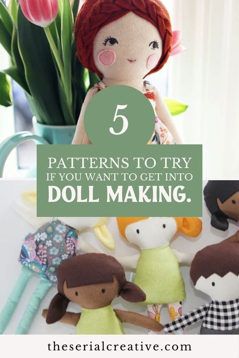 Interested in learning how to make dolls? Here are five patterns that are great for beginners to doll making. Which ones will you try? 

#dollmaking #dolldiy #clothdolls #ragdolls #toydiy #crafting Diy Doll Easy, Doll Patterns Free Sewing, Handmade Dolls Patterns, Doll Making Patterns, Fabric Doll Pattern, Making Patterns, Doll Patterns Free, Cloth Dolls Handmade, Doll Sewing Patterns