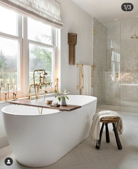 Dream Farmhouse Master Bath, Country Luxe Bathroom, French Modern Home Interiors Bathroom, High Ceilings Bathroom, Herringbone Tile Floor Master Bath, Belgian Farmhouse Bathroom, Master Bathrooms With Toilet Room, Traditional Neutral Bathroom, Light Filled Bathroom