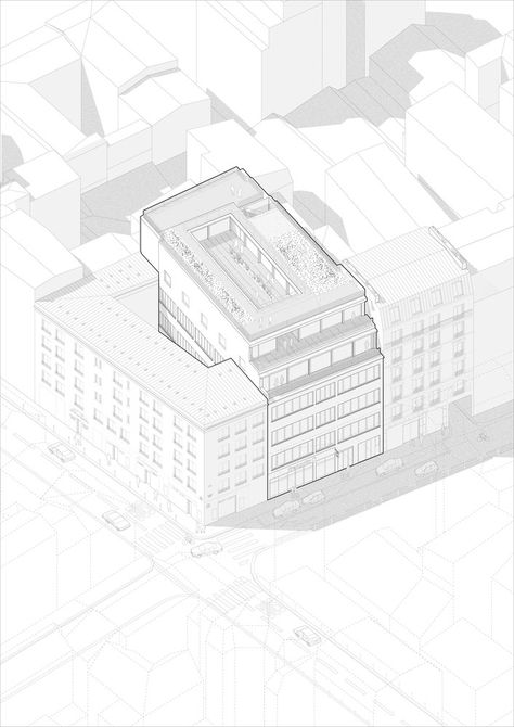 Gallery of PARIS XI Office / LAN Architecture - 19 Axonometric Drawing, Architecture Portfolio Design, Architecture Elevation, Architecture Presentation Board, Architecture Concept Diagram, Architecture Collage, Architecture Graphics, Architectural Section, Layout Architecture