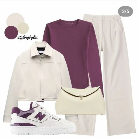 White Jacket Outfit, Purple Combination, White Winter Coat, Cream Outfit, White Trench Coat, Purple Outfit, Cream Outfits, Purple Outfits, Stylish Work Outfits