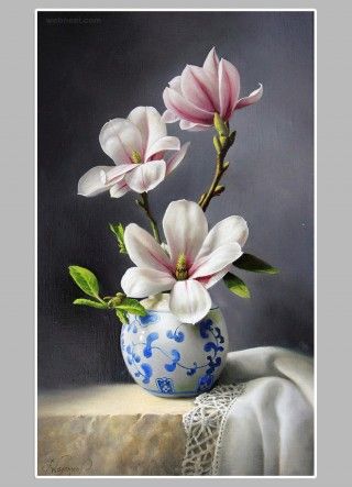 Plant Drawing, Oil Painting Flowers, Magnolia Flower, Still Life Art, Flower Art Painting, Arte Floral, Still Life Painting, Flower Pictures, Ikebana