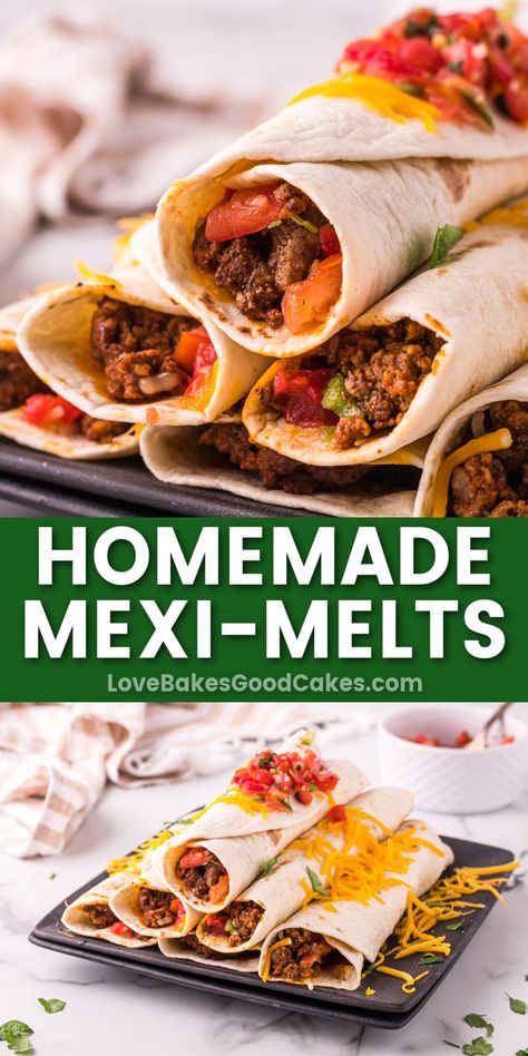 Homemade Mexi-Melts pin collage Taco Bell Maxi Melt, Taco Bell Mexi Melts, Mexi Melt Taco Bell, Meximelts Recipe, Meximelt Recipe Taco Bells, Mexi Melts, Mexi Melt, Taco Melts, Wet Burrito