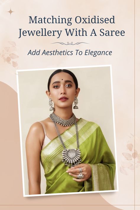 Matching Oxidised Jewellery With A Saree: Add Aesthetics To Elegance Boho Saree Look, Saree With Oxidised Jewellery, Oxidised Jewellery With Saree, Jewellery With Saree, Boho Saree, Saree Jewellery, Paired Jewelry, Ruffle Saree, Traditional Outfit