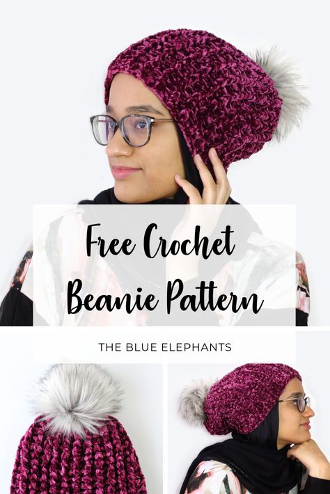 Velvet Yarn Crochet Beanie, Bernat Beanie Crochet Hats, Bernat Velvet Crochet Patterns, Velvet Beanie Crochet Pattern, Velvet Yarn Beanie, Velvet Hat Crochet, Velvet Yarn Crochet Hat Patterns, Crochet Velvet Hat, Bernat Velvet Yarn Crochet Patterns