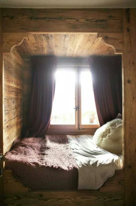 Cozy bed nook for our tiny house we plan to build. Sleeping Nook, Bed Nook, Bedroom Nook, Cosy Bedroom, Cozy Nook, Style At Home, Cozy Space, Decor Rustic, My New Room