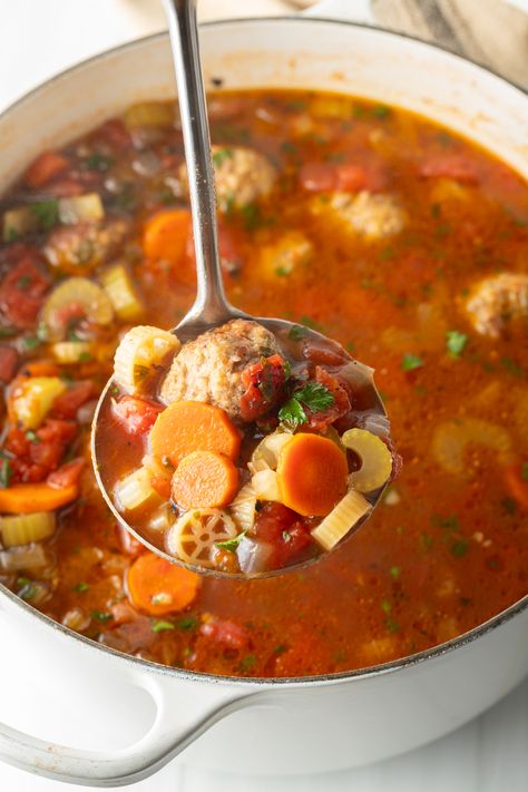 Pasta And Veggies, Italian Meatball Soup, Italian Soup Recipes, Easy Vegan Soup, Meatball Soup Recipes, Italian Meatball, Meatball Pasta, Rustic Recipes, Ground Italian Sausage