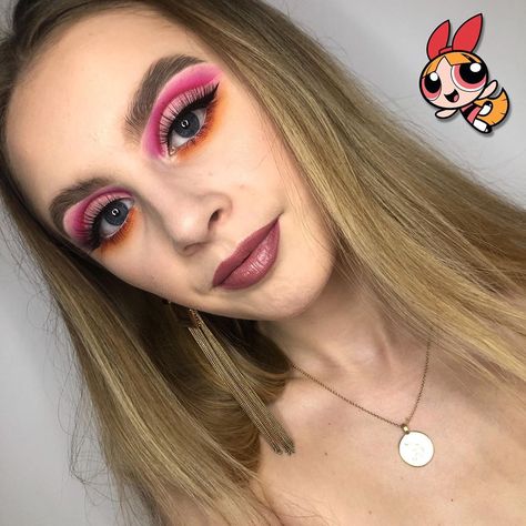 Powerpuff Makeup Ideas, Blossom Hair Powerpuff, Blossom Powerpuff Makeup Look, Blossom Makeup Powerpuff, Power Puff Girls Makeup, Blossom Powerpuff Costume, Powerpuff Makeup, Powerpuff Costume, Powerpuff Girls Makeup