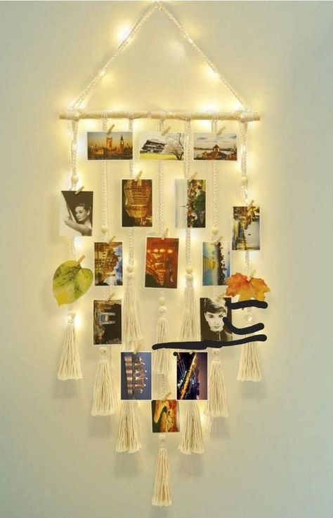 Macrame Photo Wall Hanging, Photo Display Wall, Hanging Photo Display, Picture Frame Collage, Dorm Room Crafts, Clip Picture Frame, Tassel Wall Hang, Photo Wall Display, Frame Collage