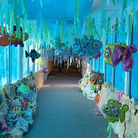 McCulloh Therapeutic Solutions on Instagram: “We are loving this Under the Sea art display at Spartanburg Day School! What fun to walk through again and again. ❤️🐠🐬🐳🐙 @spartanburgday…” Under The Sea Office Decorations, Under The Sea School Theme, Under The Sea Decorations Ocean Themes, Under The Sea Hallway Decorations, Under The Sea Vbs Decorations, Under The Sea Decorations Diy, Diy Under The Sea Decorations, Under The Sea Display, Ocean Vbs Decorations