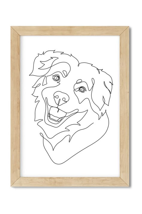 Aussie Outline Tattoo, Abstract Dog Drawing, Australian Shepherd Line Art, Portrait Outline Tattoo, Dog Groomer Tattoo, Horse Lineart, Vet Office Decor, Dog Pencil Drawing, Cat Portrait Tattoos