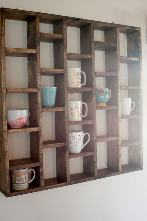 Kitchen Display Rack, Coffee Mug Racks, Mug Shelf Diy, Mug Shelf Display Diy, Diy Mug Shelf, Mug Cupboard, Mug Display Ideas Craft Show, Diy Coffee Shelf, Mug Holder Diy