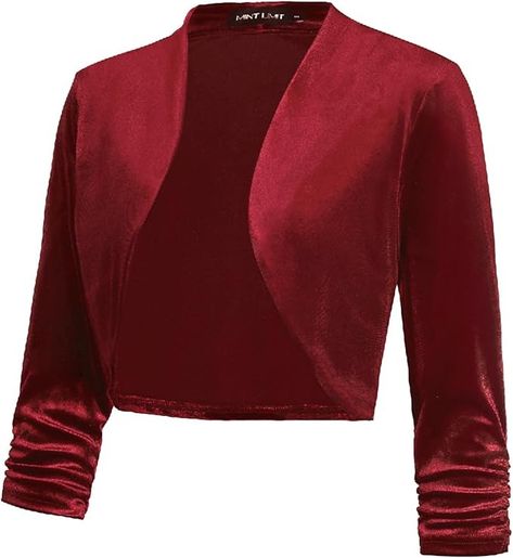 MINTLIMIT Velvet Shrugs for Women Ruched 3/4 Sleeve Bolero Jackets Open Front Cropped Cardigans for Evening Dresses (Dark Green - Size 2XL) at Amazon Women’s Clothing store Shrugs For Women, Dresses Dark Green, Velvet Shrug, Goth Baddie, Sleeve Bolero, Shrug For Dresses, Bolero Jacket, Cropped Cardigan, Amazon Women