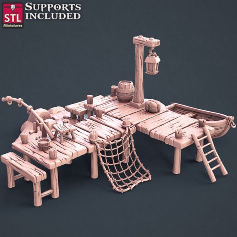 Boat Builder Dock Dungeons and Dragons Pathfinder Tabletop - Etsy Stl Miniatures, Fishing Dock, Pathfinder Rpg, Fantasy Props, Play Clay, Bust Sculpture, Work Bench, Tabletop Rpg, Tabletop Games