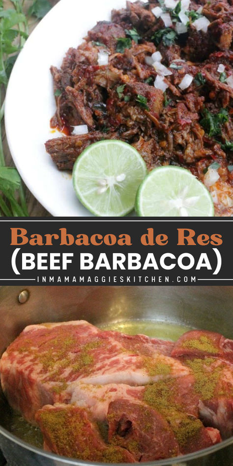 Savor the rich flavors of Barbacoa de Res (Beef Barbacoa)! This Mexican food recipe features tender chuck roast beef simmered in a flavorful red chile sauce, perfect for wrapping in warm tortillas with a squeeze of lime. Discover this easy Thanksgiving recipe and impress everyone today! Mexican Barbacoa Recipe, Mexican Beef Recipes, Tender Chuck Roast, Mexican Food Recipes Beef, Classic Thanksgiving Menu, Mexican Beef Stew, Carnivore Meals, Beef Barbacoa, Easy Thanksgiving Dinner