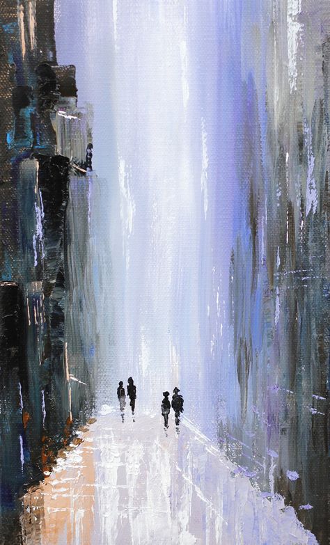 Abstract Painting Cityscapes, Easy Paintings Abstract, Abstract Snow Painting, Palette Knife Art Acrylics, Abstract City Art, Art Acrylic Painting Ideas Abstract, Modern Art Paintings Abstract Acrylics, Abstract Acrylic Painting Tutorials, Street Painting Acrylic