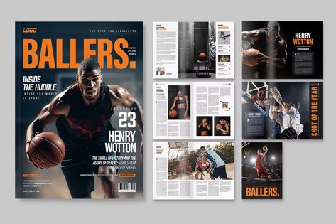 Basketball Magazine Template, Print Templates ft. basketball & college - Envato Elements Sports Brochure, Magazine Reference, Basketball Magazine, Mens Fitness Magazine, Sports Magazine Covers, Architecture Portfolio Template, Sport Magazine, Sports Magazine, Brochure Template Layout