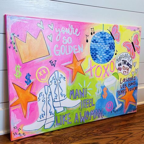 Painting Collage Canvases, Diy Canvas Decor, Poster Board Ideas Creative, Wall Art Bedroom Paint Aesthetic, College Dorm Paintings, Preppy Canvas Paintings, Preppy Paintings Canvases, Collage Painting Canvas, Preppy Canvas Art