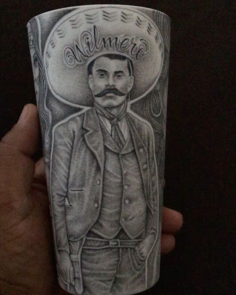 Emilio Zapata Tattoo, Zapata Tattoo, Traditional Chicano Tattoos, Art Chicano, Chicanas Tattoo, Mexican Tattoo, Cup Tattoo, Prison Art, Chicano Style Tattoo