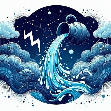 Aquarius Illustration, Aquarius Graphic, Zodiac Signs Art, Marine Life Art, Aquarius Art, Zodiac Aquarius, Zodiac Tattoos, Astrology Art, Age Of Aquarius