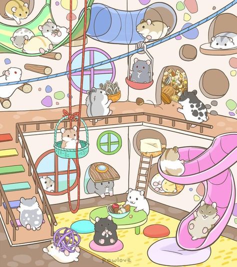 SoKawaii on Instagram: “Have your ever wonder how it looks like inside a hamster house? This adorable illustration can give you a pretty good idea! So colorful!…” Alexa Tricks, Hamster Wallpaper, Robo Hamster, Orca Art, A Hamster, Hamster House, Animal Doodles, Character Home, Cute Hamsters