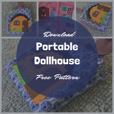 Portable dollhouse + doll – Free PDF pattern. Sewing Doll House Free Pattern, Fabric Dollhouse Pattern Free, Portable Doll House Free Pattern, Felt Doll House Pattern Free, Fabric Doll House Pattern Free Printable, Doll Patterns Free Sewing Templates, Doll Patterns Free Sewing, Felt Doll House, Templates Birthday