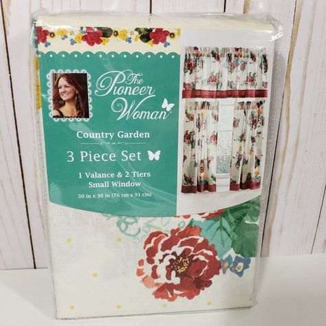 Pioneer Woman Country Garden Curtain Set 3 Piece 30 X 36 Tiers Valance Pioneer Women Shower Curtain, Kitchen Curtains And Valances, Pioneer Woman Kitchen, Piece Sign, Floral Curtains, The Pioneer Woman, Country Garden, Kitchen Curtains, Country Gardening