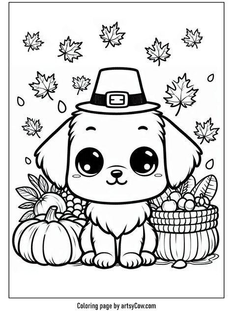 Simple Thanksgiving Crafts, Cute Doggos, Interesting Short Stories, Thanksgiving Coloring Sheets, Leaf Coloring Page, Thanksgiving Stories, Simple Thanksgiving, Crunchy Leaves, Puppy Coloring Pages