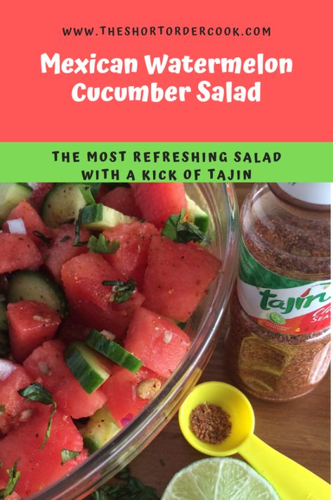 Cucumber Tajin Salad, Watermelon Tajin Salad, Tajin Cucumber Salad, Cucumber Tajin Snack, Mexican Watermelon Salad, Watermelon And Cucumber Salad, Mexican Watermelon, Cucumber Watermelon Salad, Fruit Sides