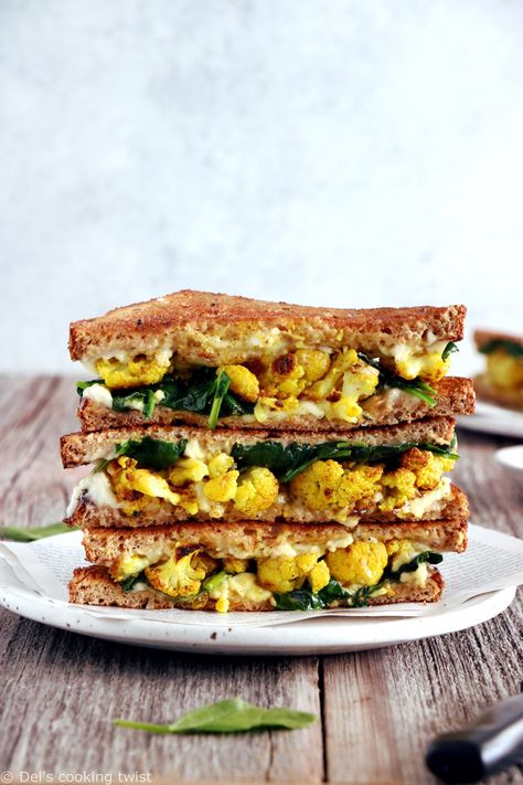 Curried Cauliflower Grilled-Cheese Sandwich Cauliflower Grilled, Cauliflower Grilled Cheese, Crispy Grilled Cheese, Food For Memory, Curried Cauliflower, Classic Grilled Cheese, Cauliflower Cheese, Cauliflower Curry, Cauliflower Crust