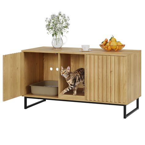 PRICES MAY VARY. 【MULTIFUNCTIONAL CAT LITTER BOX ENCLOSURE】: The natural color hidden cat litter box furniture is perfect for home decoration, not only can be used as a cat house or cat litter box to provide a warm and cozy environment for cats, but also can be used as a side table, TV stand, nightstand, bench, and blend in with your home. The spacious tabletop can also be used to place some living items, such as cat supplies, flower pots, books, and table lamps. 【DOUBLE ROOM DESIGN】:Our litter Ways To Hide Litter Boxes, Hidden Laundry Rooms, Cat Litter Cabinet, Cat Homes, Ikea Cat, Hiding Cat Litter Box, Cat Cabinet, Enclosed Litter Box, Hidden Litter Boxes