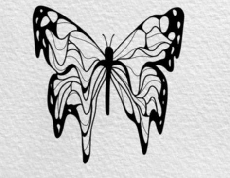 Butterfly Melting Tattoo, Melting Butterfly Drawing, Drippy Butterfly Tattoo, Dripping Butterfly Tattoo, Melting Tattoo Designs, Trippy Butterfly Drawing, Melting Butterfly Tattoo, Paramore Butterfly Tattoo, Moth To A Flame Tattoo