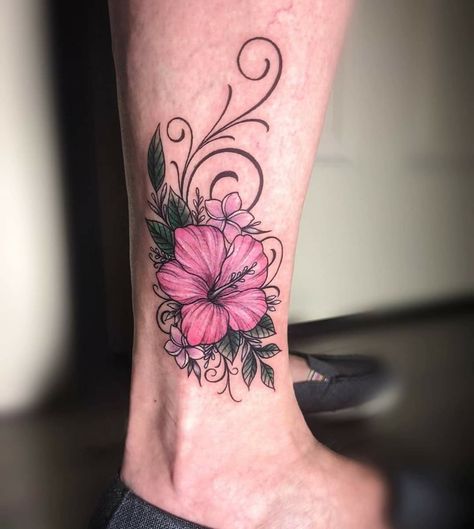 Delicate Hibiscus Tattoo, Hibiscus Ankle Tattoo, Hawaii Flower Tattoos, Hibiscus Tattoos, Tropical Tattoos, Anklet Tattoos For Women, Colorful Sleeve Tattoos, Hawaiian Flower Tattoos, Hibiscus Flower Tattoos