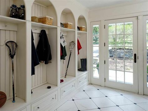 Beautiful Family Entry Mudroom Entry, Mudroom Flooring, Storage Lockers, Mudroom Lockers, Laundry Ideas, Entry Ideas, Mudroom Entryway, Addition Ideas, Mudroom Decor