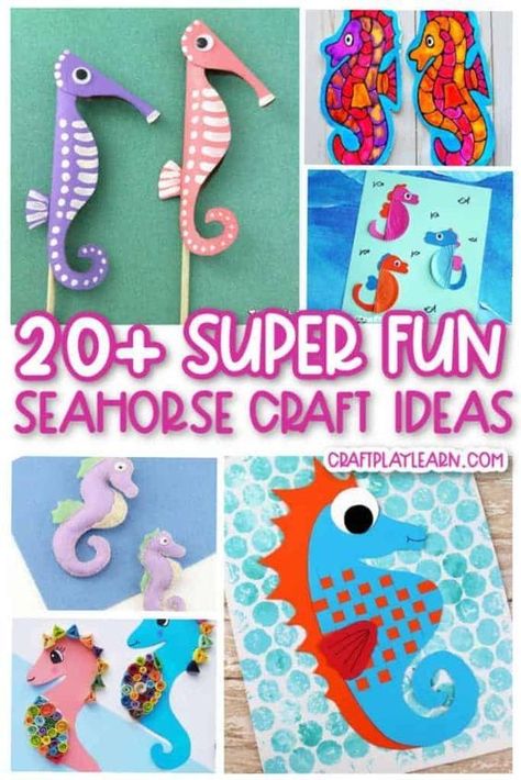 Horse Crafts For Kids, Seahorse Craft, Jungle Animal Crafts, Seahorse Crafts, Zoo Crafts, Paper Plate Animals, Under The Sea Crafts, Paper Weave, Farm Animal Crafts