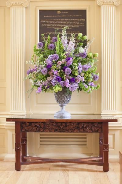 Lavender Delphinium, Green Viburnum, Carnation Wedding Flowers, Hydrangea Flower Arrangement, Ceremony Arrangements, Purple Lisianthus, Snowball Viburnum, Decoration Hall, Hydrangea Flower Arrangements