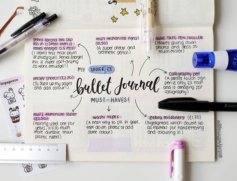 maggie ✨ on Instagram: “My cheap bullet journal essentials, what are yours?🥰 this page is inspired by @nohnoh.studies and her under $10 bullet journal essentials.…” Journaling Essentials, Bullet Journal Materials, Journal Essentials, Bullet Journal Essentials, Pentel Energel, Glue Tape, Bullet Journaling, Instagram Profile, Bullet Journal